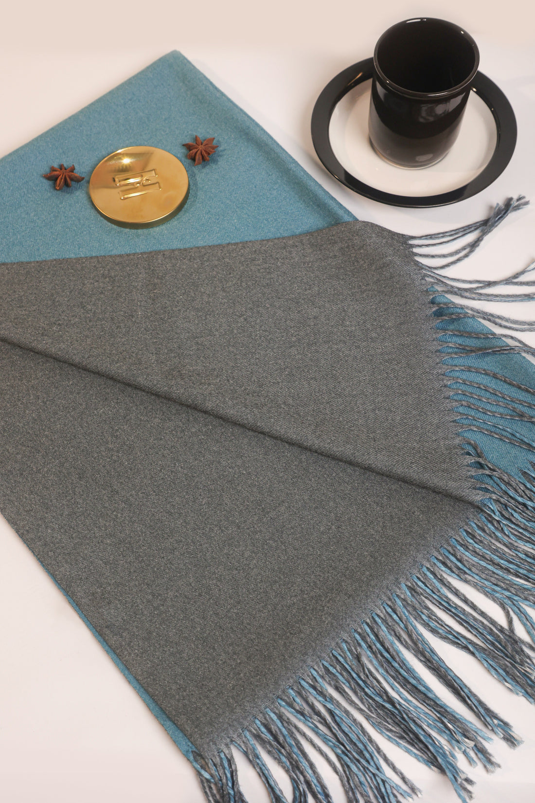 Double Sided Wool Scarf- grey blue